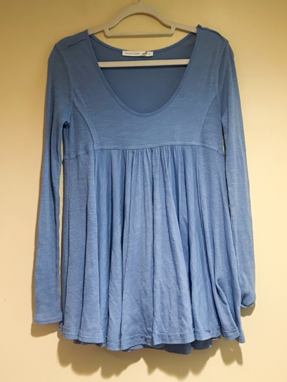 Altar'd State Dusty Blue Long Sleeve Babydoll Top Sz Sm